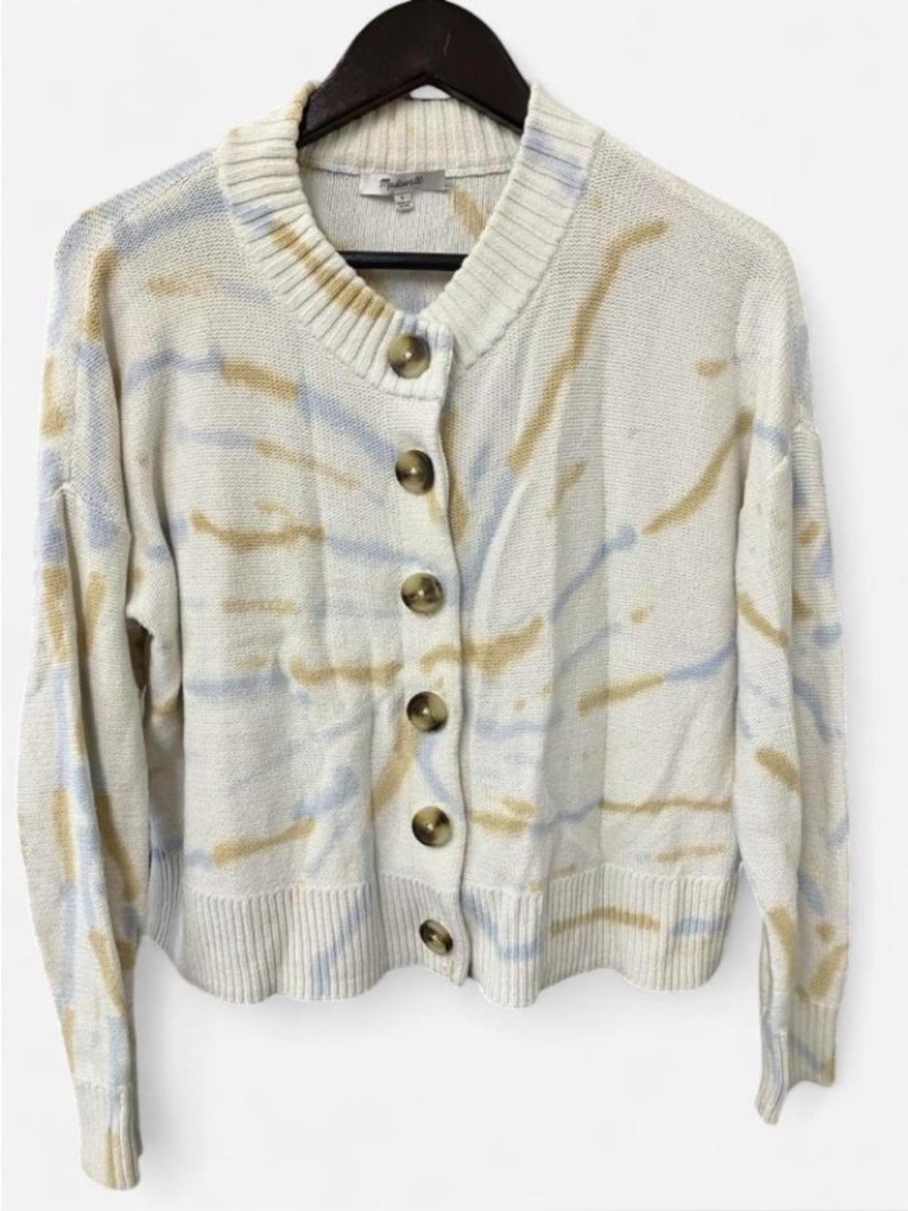 Madewell Button-Front Tie- Dye Abstract Women's Cropped Sweater Size Small